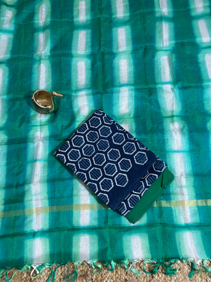 Hand BlockPrint Cotton Dress Material with Kota Silk Dupatta*