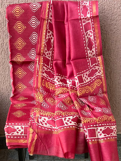 Chanderi 4 ply Pure Silk Cotton Hand Blockprint Dress Material