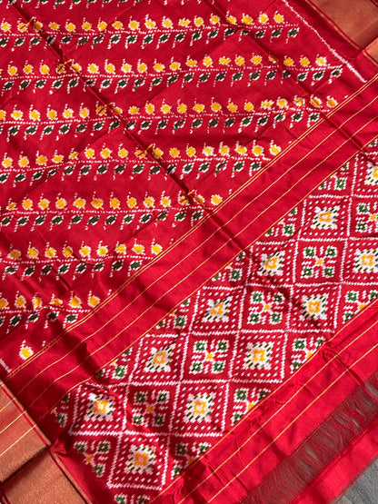 Red Pochampally Pure Silk Dupatta with Patola Motives