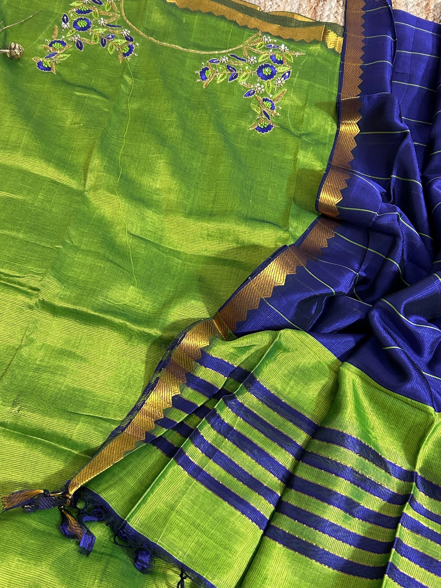 Mangalagiri Silk Dress Material with Maggam Handwork