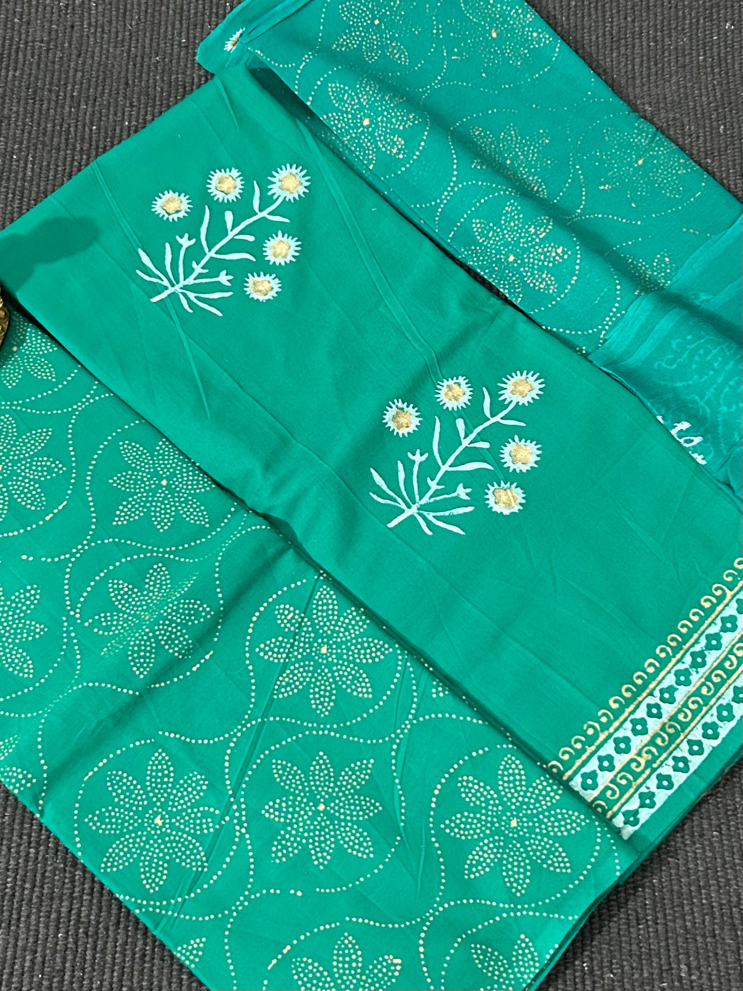 Cotton block printed Dress Material with Chiffon Dupatta