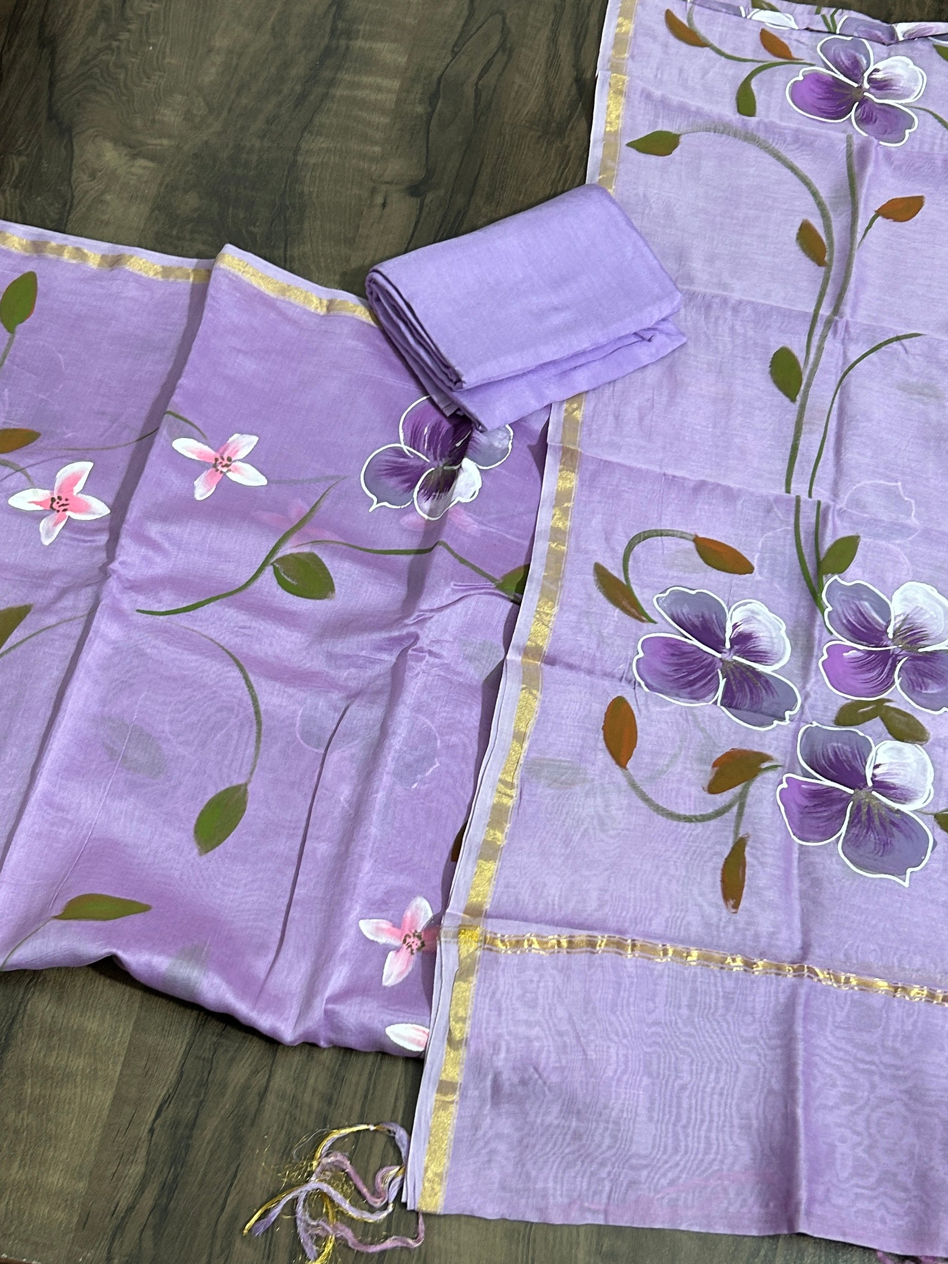 Hand Painted Chanderi Silk Cotton  Dress Material