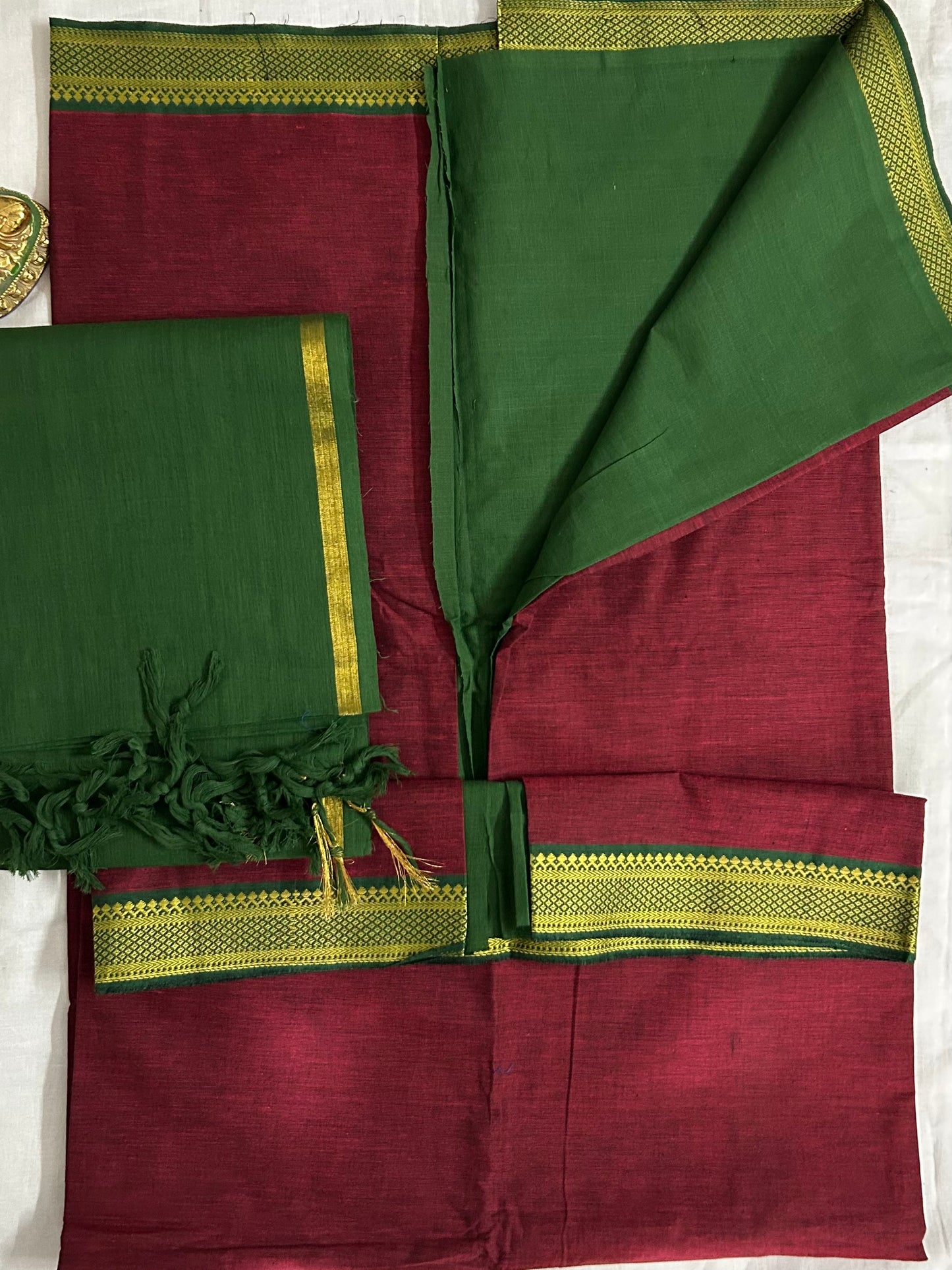 Maroon Green Mangalagiri Cotton Dress Material