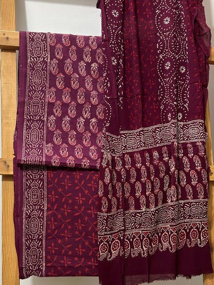 Hand BlockPrint Cotton Dress Material with Chiffon Dupatta