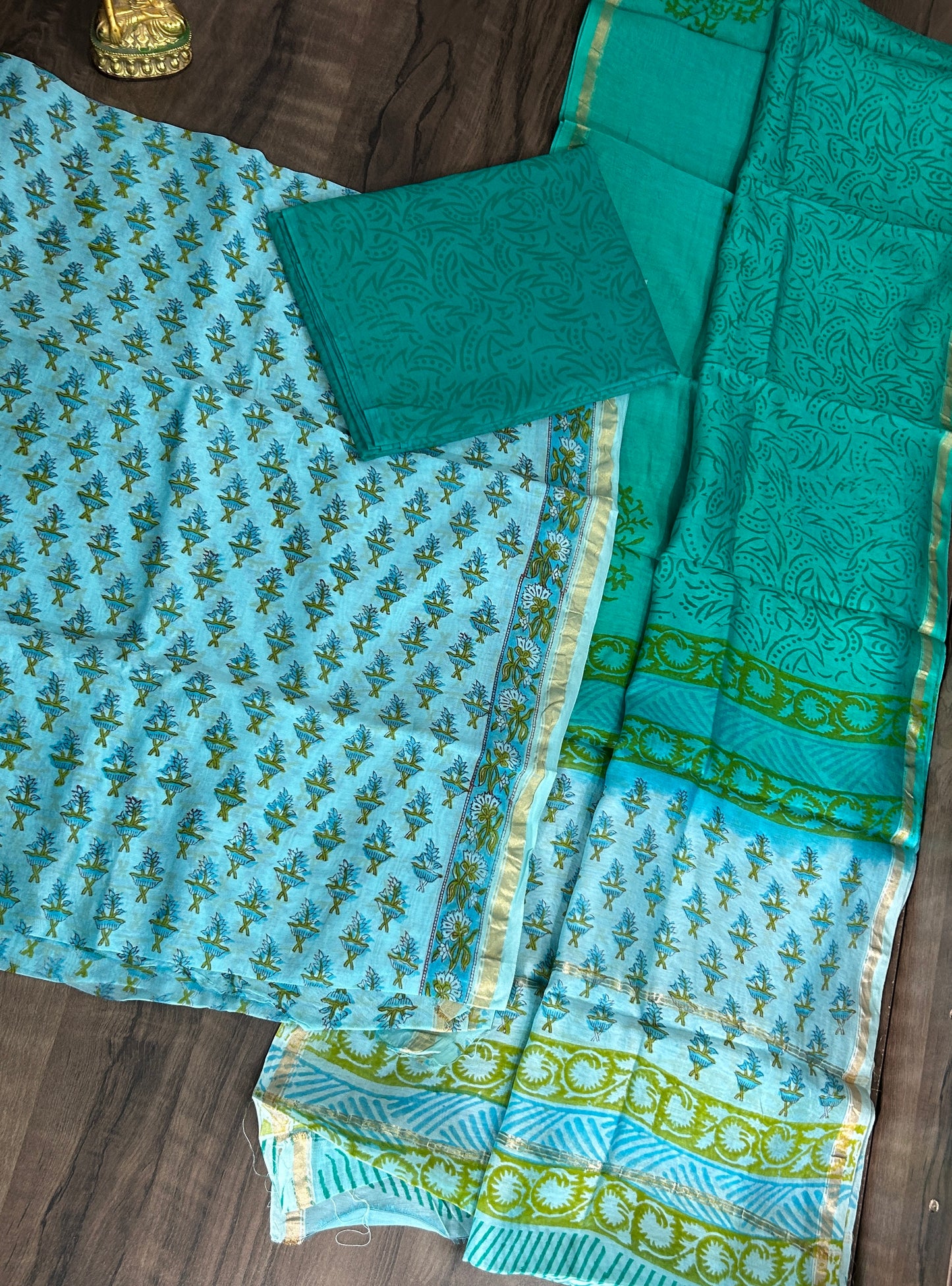 Hand Block Print Chanderi Silk Cotton Dress Material