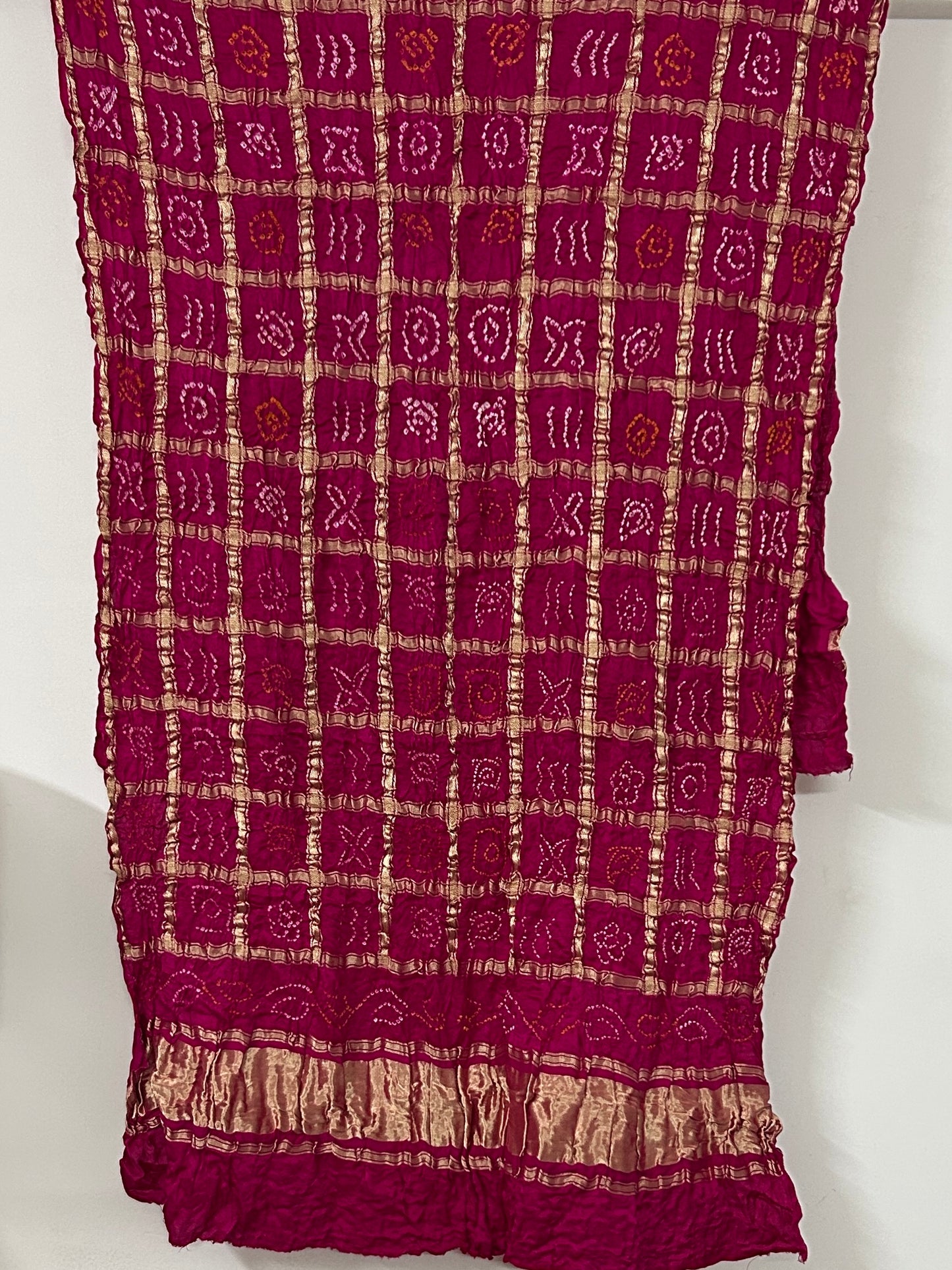 Magenta Bandhej Garchola Pure Gajji Silk Dupatta