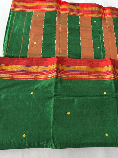 Green red Cotton Saree with Bootas