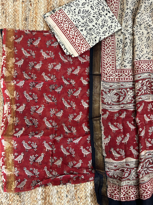 Hand BlockPrint Maheshwari Silk Cotton Dress Material