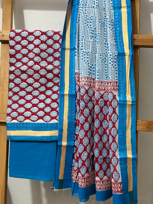 Cotton Hand Block Print Dress Material with Cotton Dupatta *