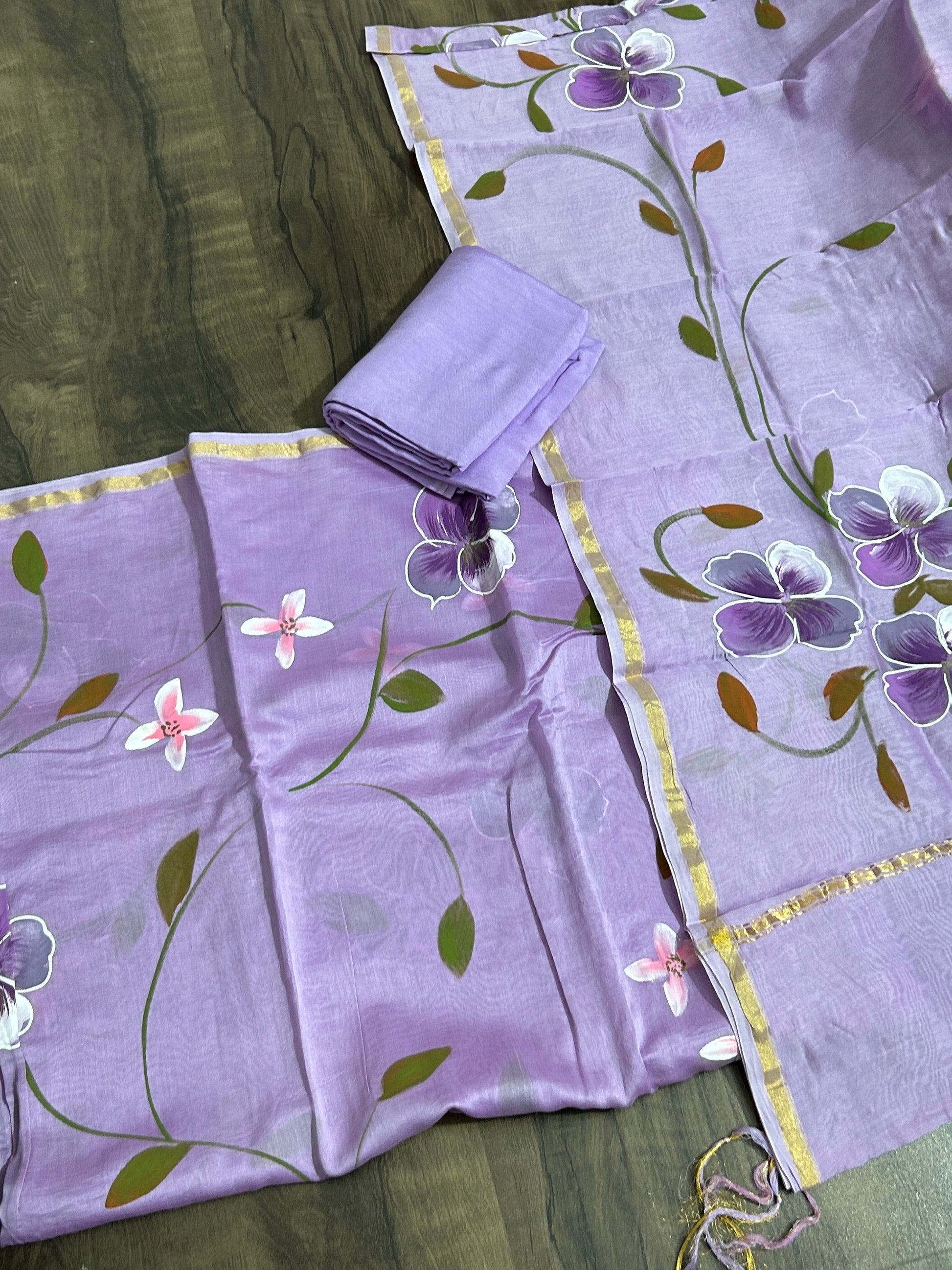 Hand Painted Chanderi Silk Cotton  Dress Material