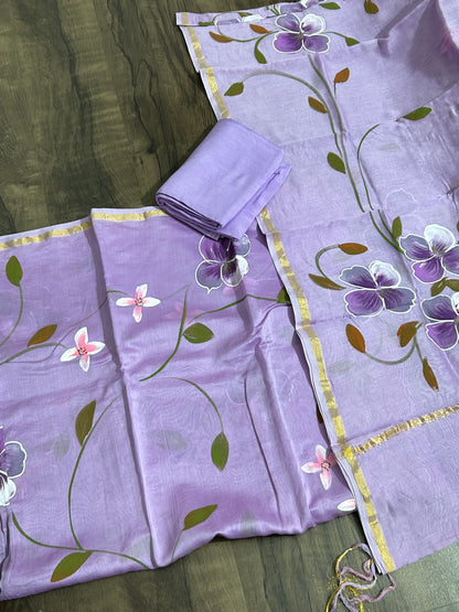 Hand Painted Chanderi Silk Cotton  Dress Material