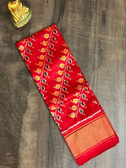 Red Pochampally Pure Silk Dupatta with Patola Motives