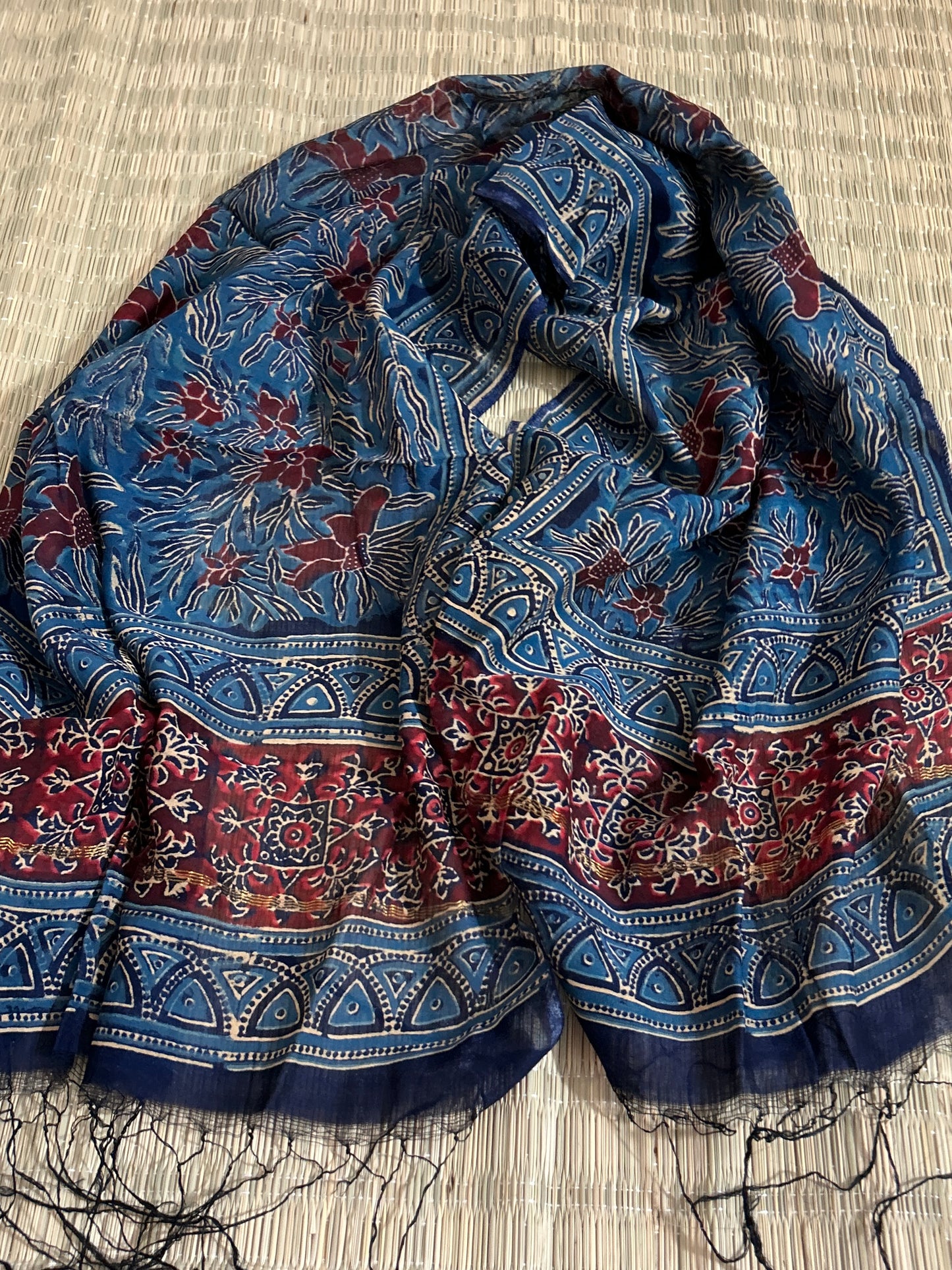 Ajrakh Chanderi silk cotton stole