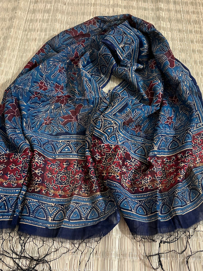 Ajrakh Chanderi silk cotton stole