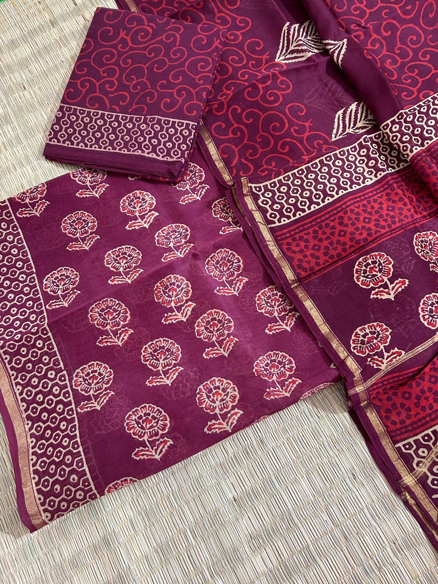 Hand BlockPrint Chanderi Silk Cotton Dress Material