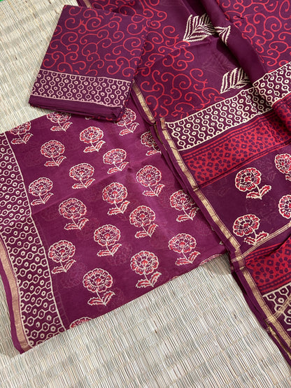 Hand BlockPrint Chanderi Silk Cotton Dress Material