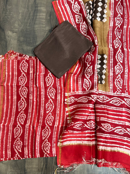 Hand Block Printed Chanderi Silk Cotton  Dress Material
