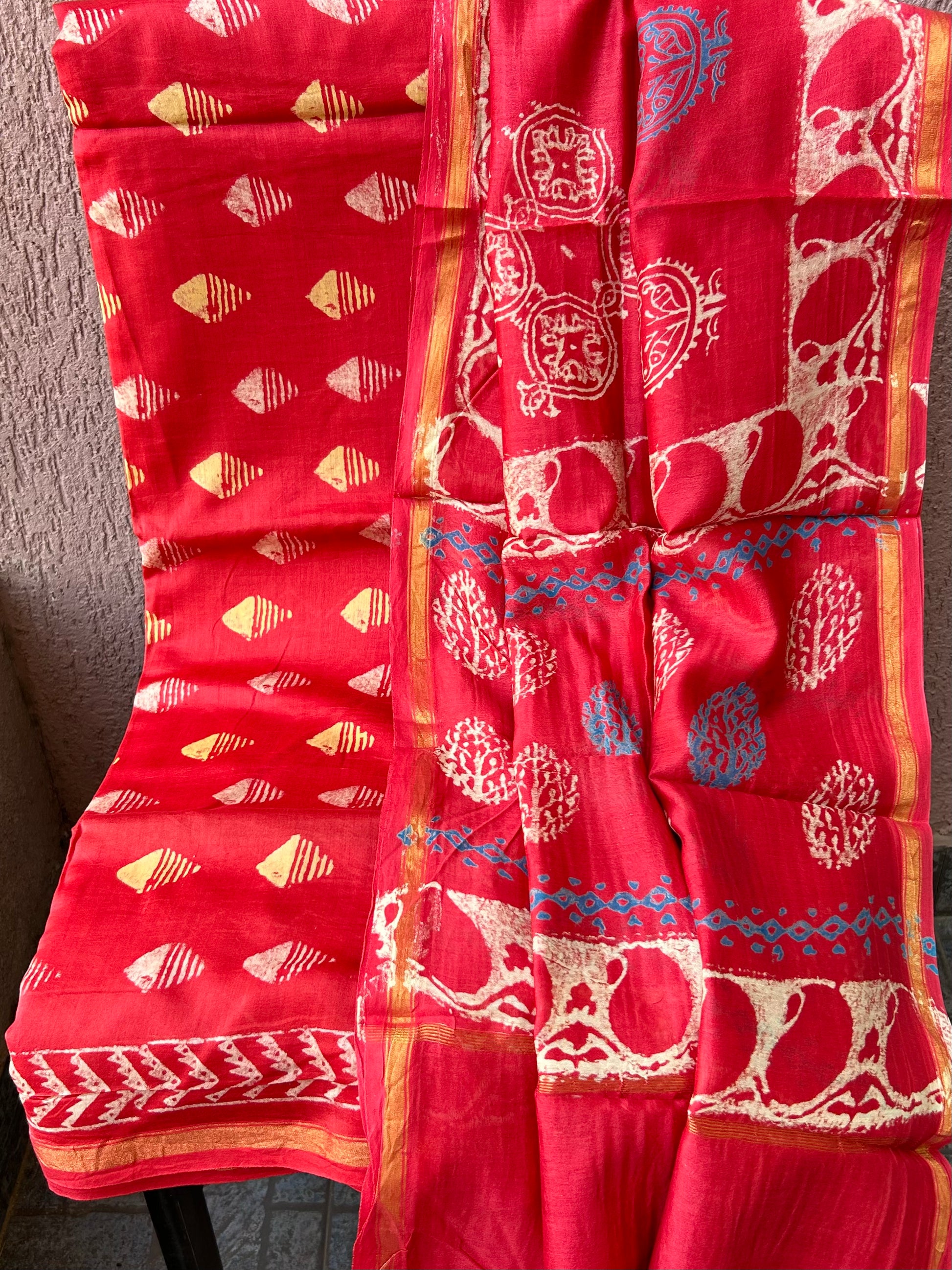 Chanderi SilkCotton Hand Blockprint Dress Material