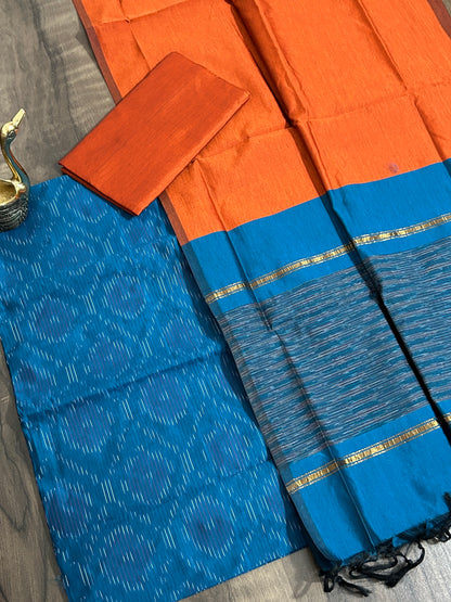 Ikat Cotton Silk Dress Material