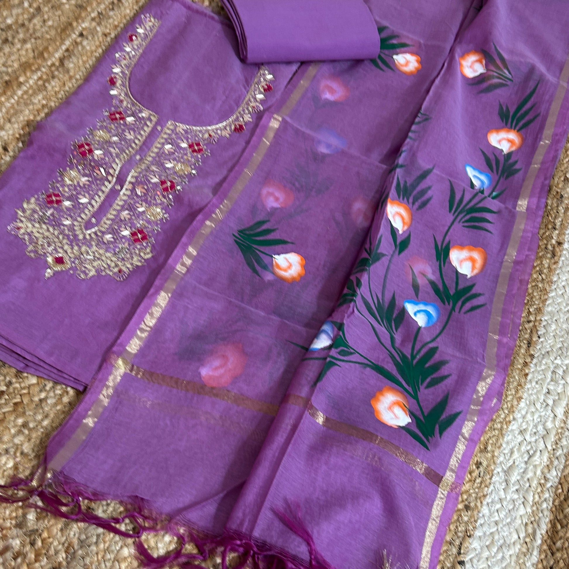 Chanderi Gota Patti Dress Material with Chanderi Dupatta