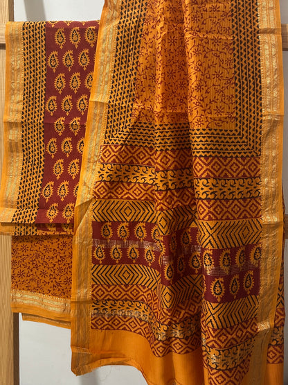 Bagh Print Maheshwari Silk Cotton Dress Material