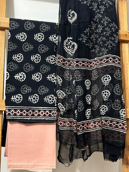 Cotton BlockPrint Dress Material with Chiffon Dupatta