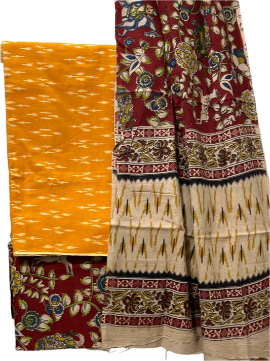 Ikat Kalamkari Cotton Dress Material