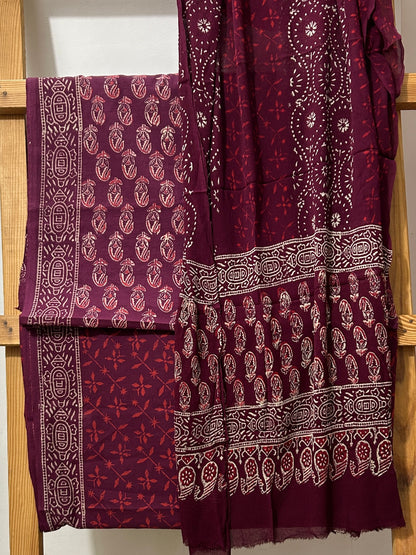 Hand BlockPrint Cotton Dress Material with Chiffon Dupatta