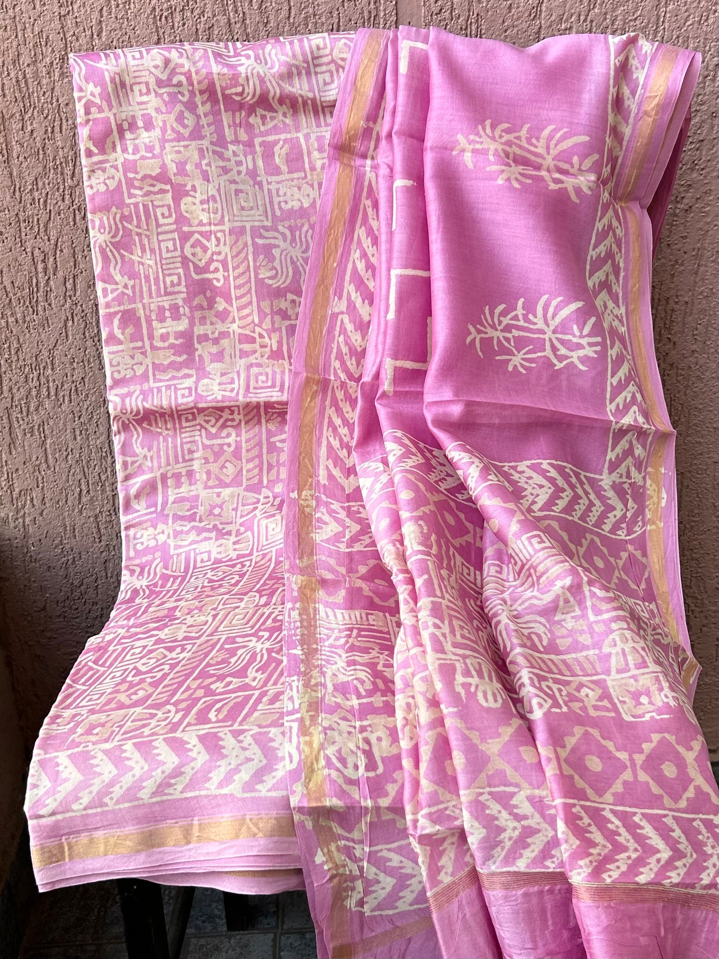 Chanderi Silk Cotton Hand Blockprint Dress Material