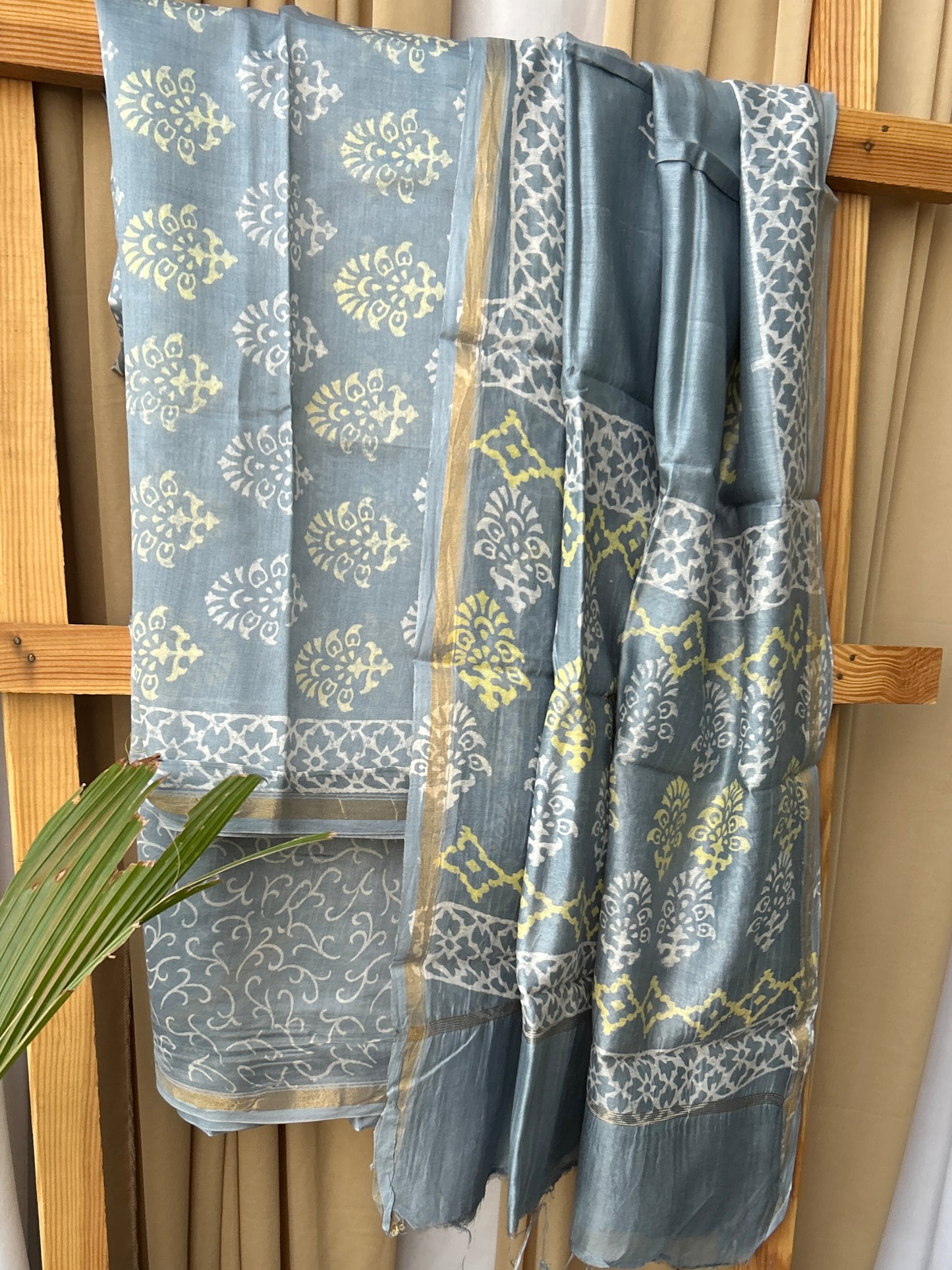 Chanderi Pure Silk Cotton Hand Blockprint Dress Material