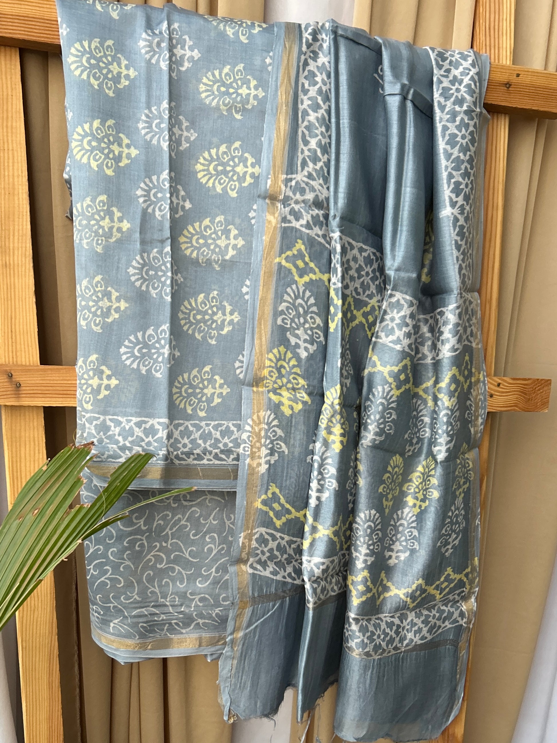 Chanderi Pure Silk Cotton Hand Blockprint Dress Material