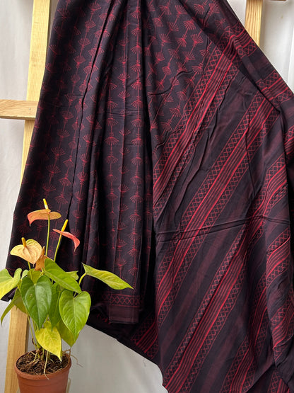 Akola Hand Block Print Mal Cotton Saree with Blouse