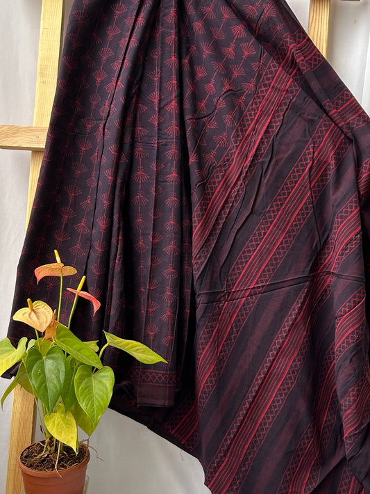 Akola Hand BlockPrint Mal Cotton Saree with Blouse