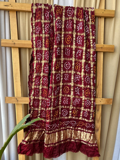 Brown Bandhej Garchola Pure Gajji Silk Dupatta