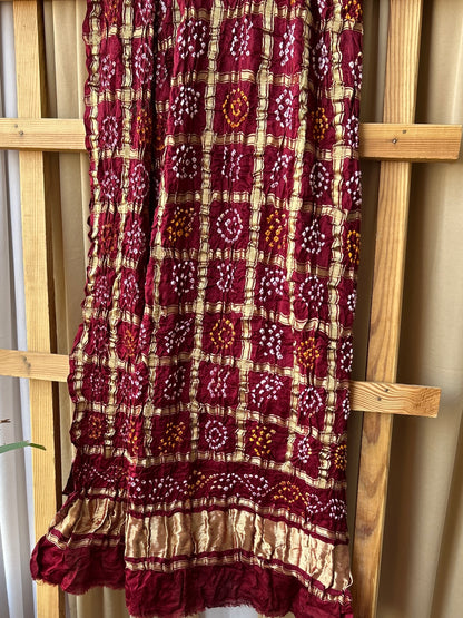 Brown Bandhej Garchola Pure Gajji Silk Dupatta
