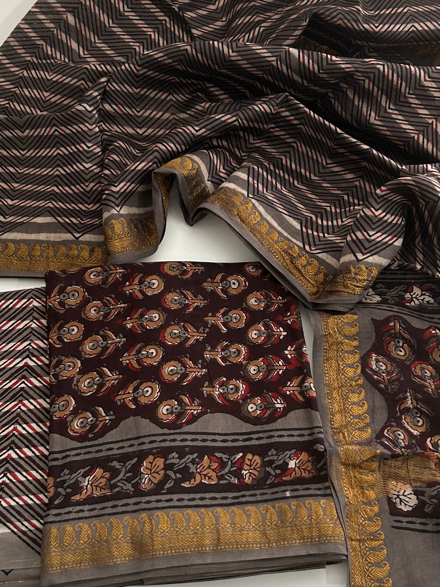 Hand BlockPrint Maheshwari Silk Cotton Dress Material