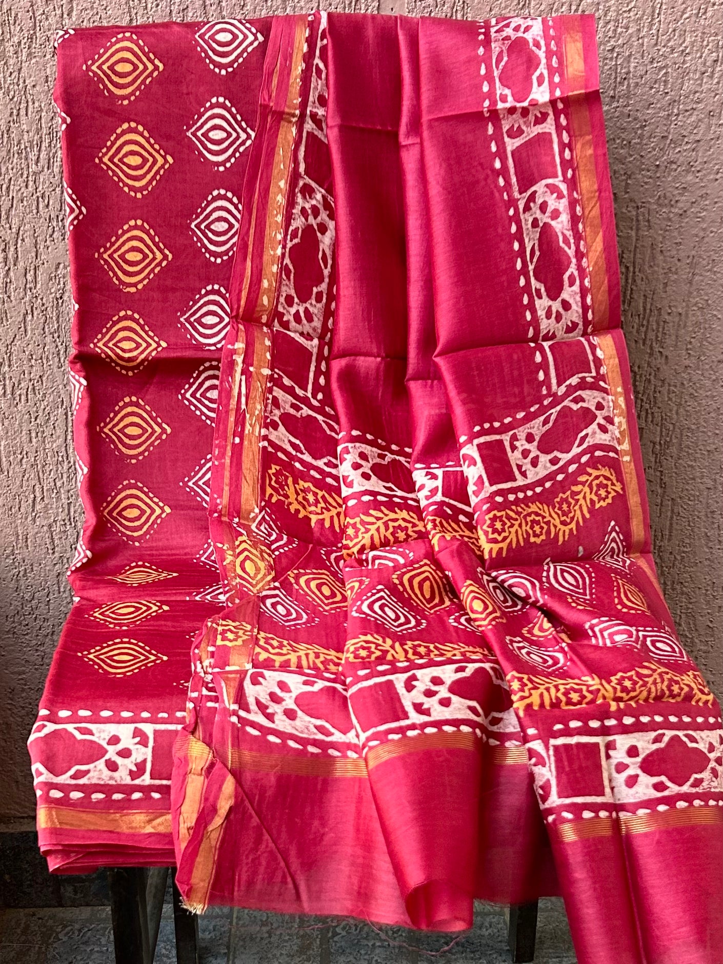 Chanderi 4 ply Pure Silk Cotton Hand Blockprint Dress Material