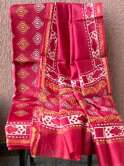 Chanderi 4 ply Pure Silk Cotton Hand Blockprint Dress Material