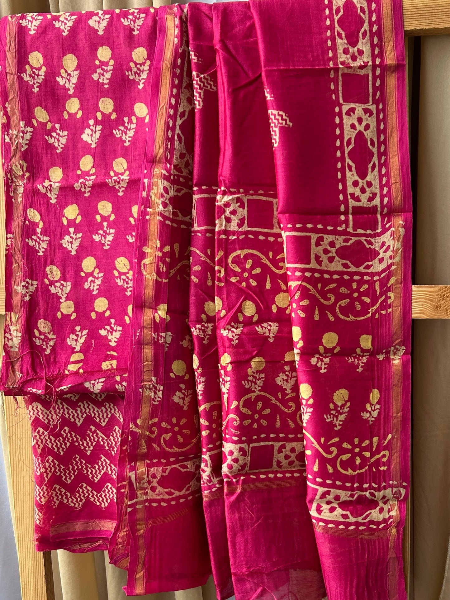 Chanderi Pure Silk Cotton Hand Blockprint Dress Material