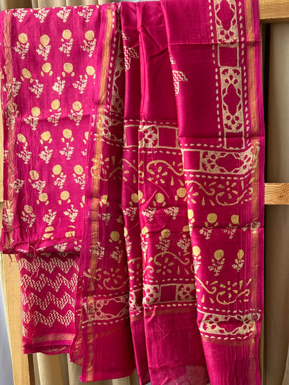 Chanderi Pure Silk Cotton Hand Blockprint Dress Material