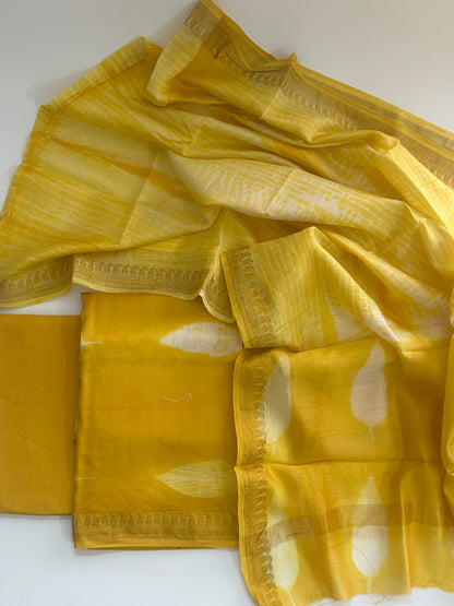Needle Shibori Maheshwari Silk Dress Material