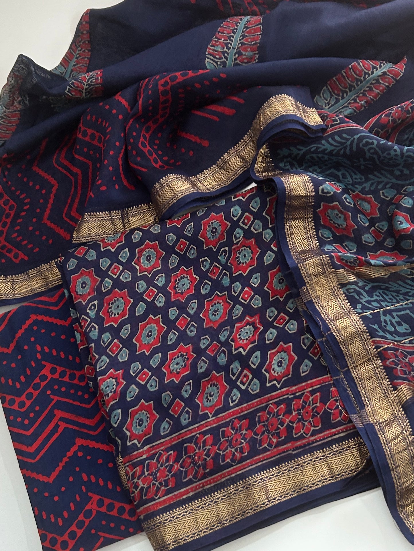 Hand Block Print Maheshwari Silk Cotton Dress Material