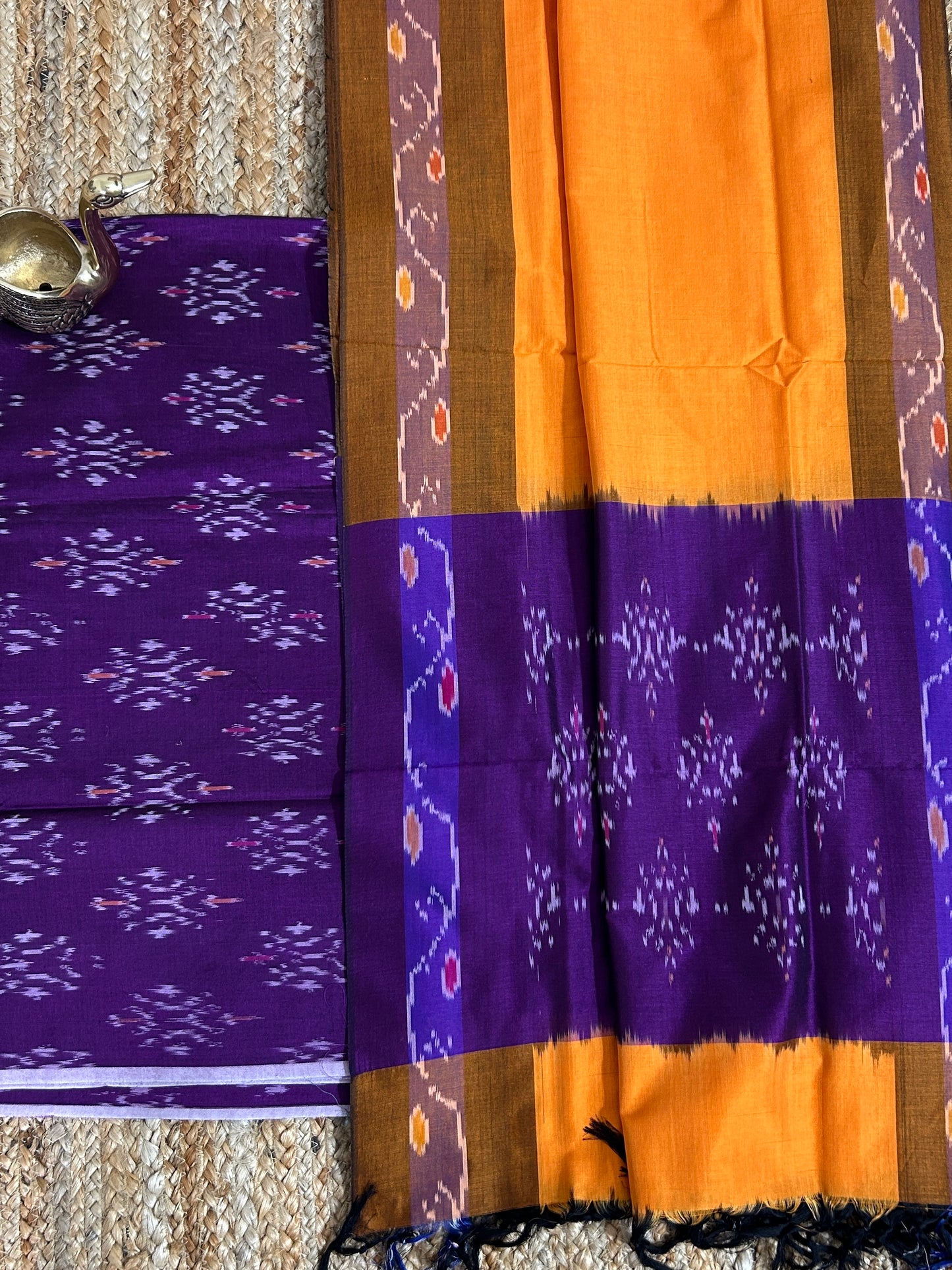 Double Ikat Mercerized cotton Top Dupatta Set