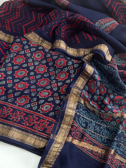 Hand Block Print Maheshwari Silk Cotton Dress Material