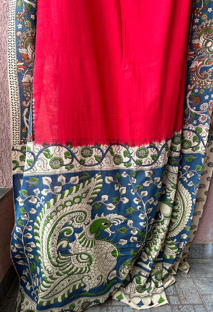 Kalamkari Malmal Cotton Saree with blouse