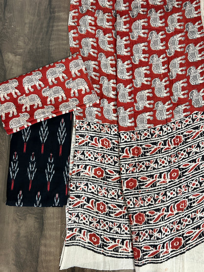 Ikat Kalamkari Cotton Dress Material