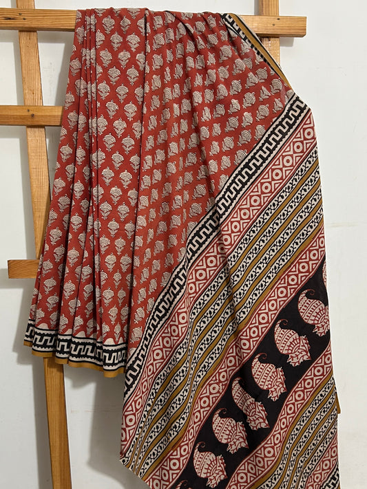 Hand BlockPrint Cotton Saree with Blouse