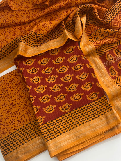 Bagh Print Maheshwari Silk Cotton Dress Material
