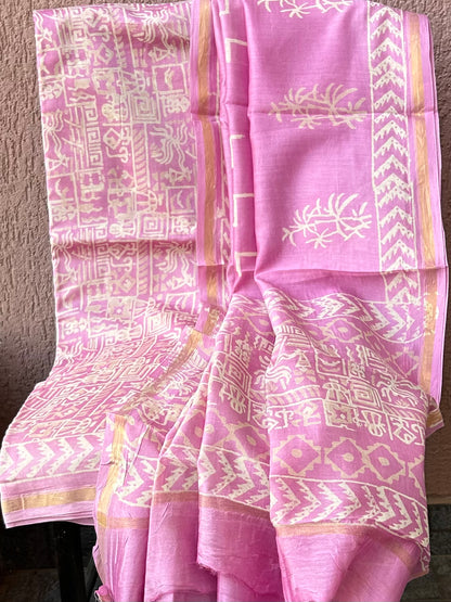 Chanderi Silk Cotton Hand Blockprint Dress Material