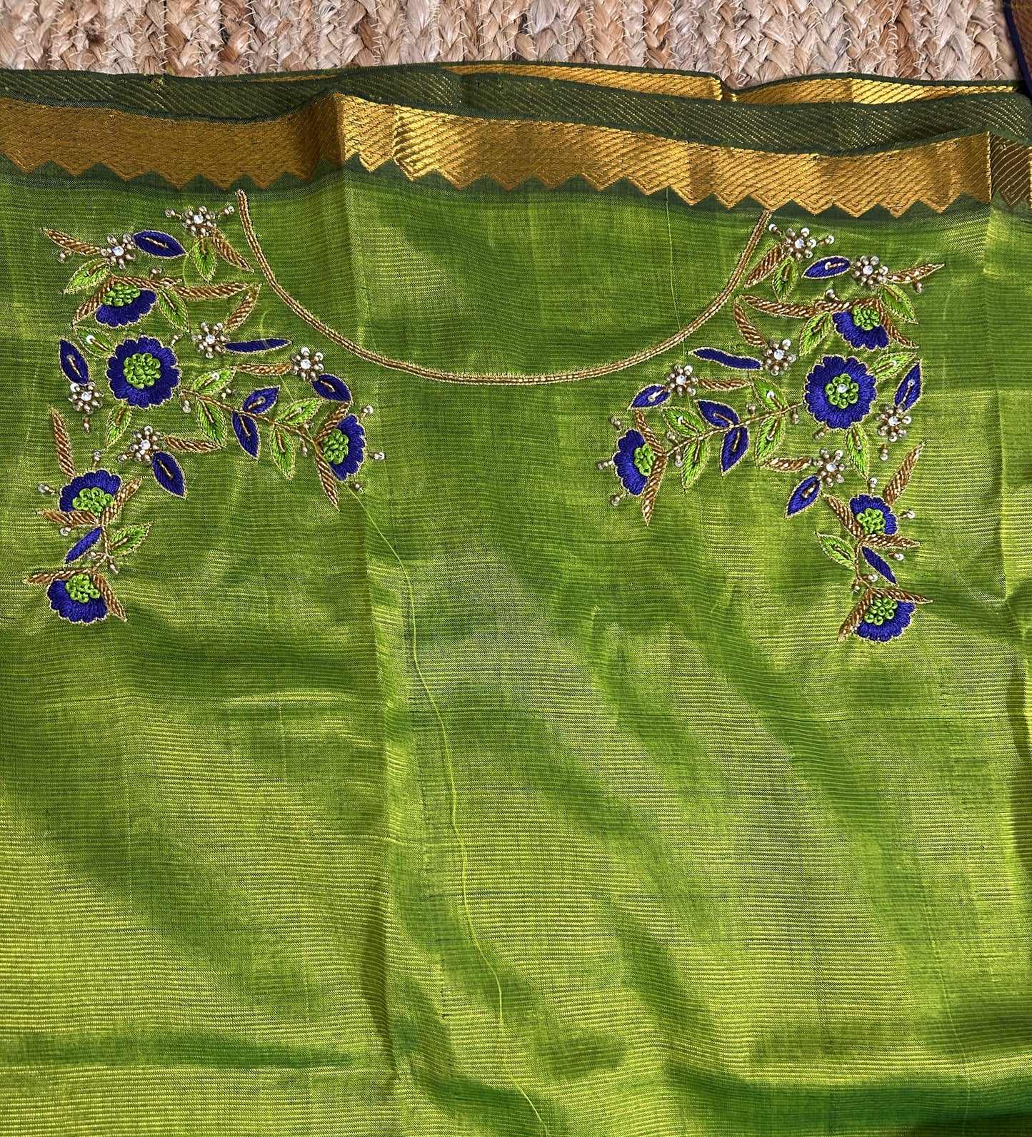 Mangalagiri Silk Dress Material with Maggam Handwork